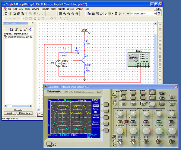 Intefejs programu symulacji układów elektronicznych MultiSim