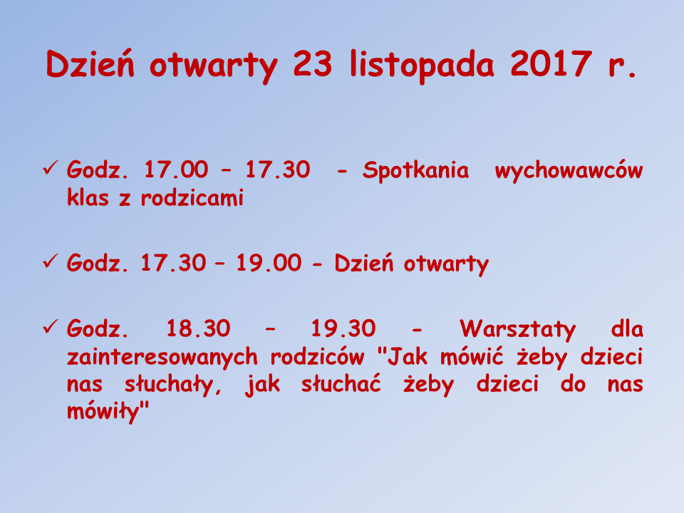 Dzień otwarty 23 listopada 2017 r